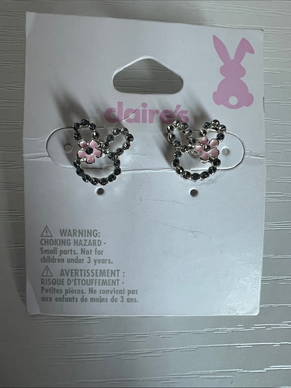 Claire's Silver Bunny Stud Earrings with Pink Flower NWT